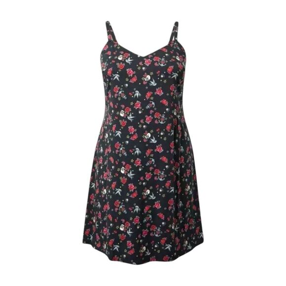 Torrid Plus Size Mini Stretch Challis Skull,Rose,Heart Slip Dress - Picture 3 of 15